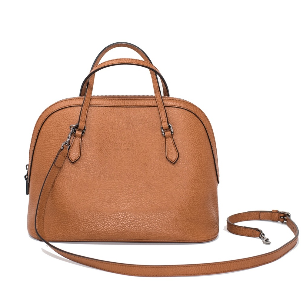 GUCCI MEDIUM BROWN LEATHER CONVERTIBLE SATCHEL BAG